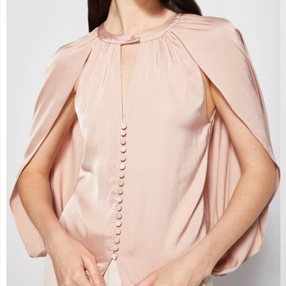 Jonathan Simkhai Audrey Fluid Satin Button-Up Blouse Cape NWT - Picture 5 of 13